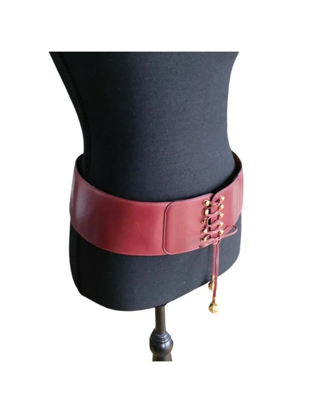 Celine Vintage Star Ball Charm Corset Waist Mark Wide Leather Belt 75 Bordeaux